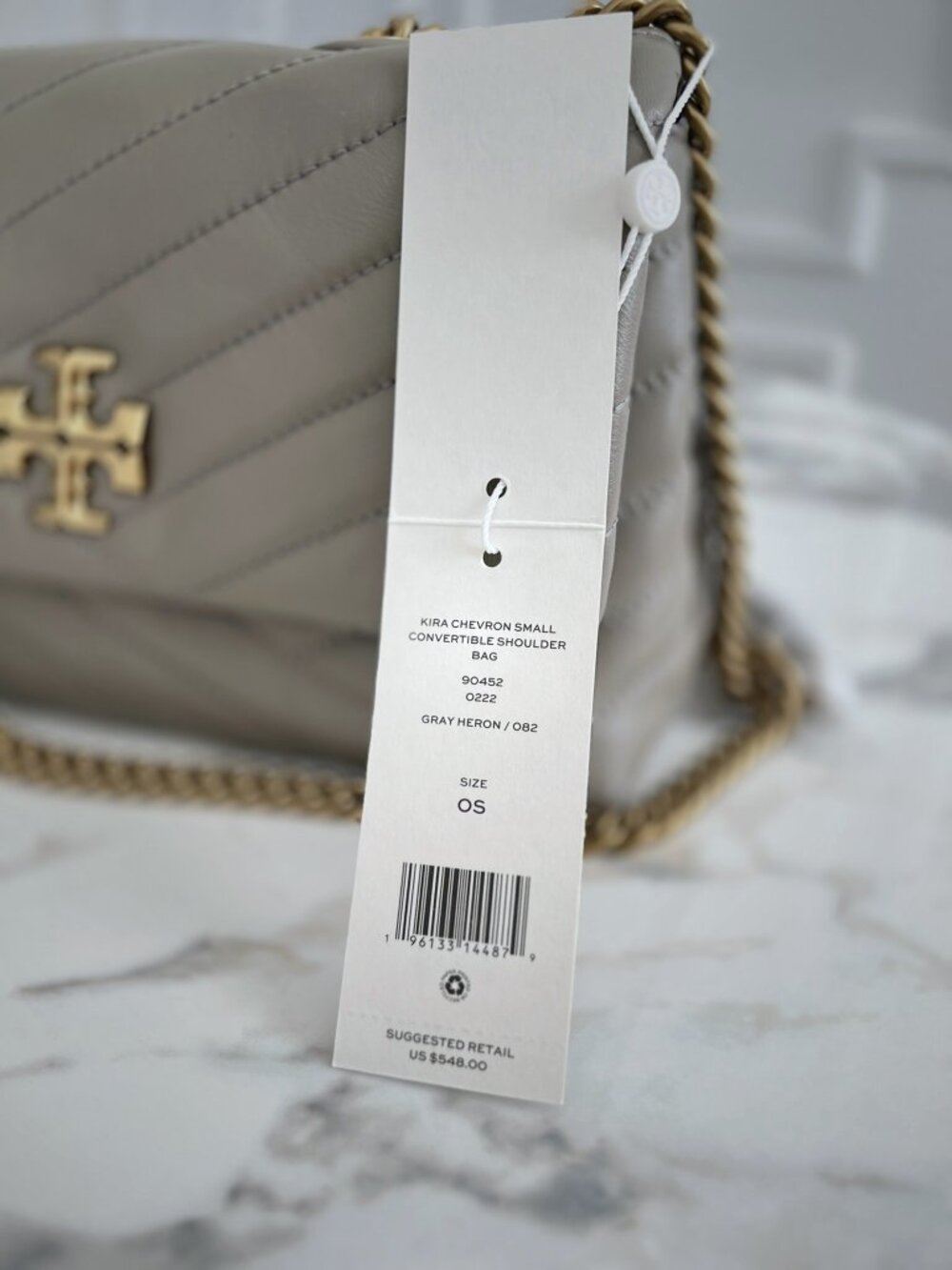 NWT - Tory Burch Kira Chevron Small Convertible Shoulder Bag - Grey Heron👜 - Picture 2 of 11
